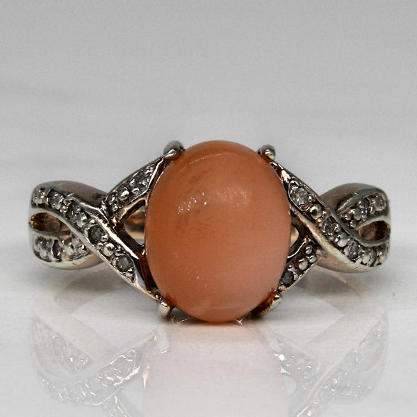 Pink Moonstone & Diamond Cross Over Ring in Silver | 2.90ct, 0.04ctw | SZ 8 |