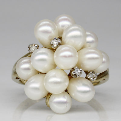 Pearl & Diamond Cocktail Ring | 0.02ctw | SZ 7 |