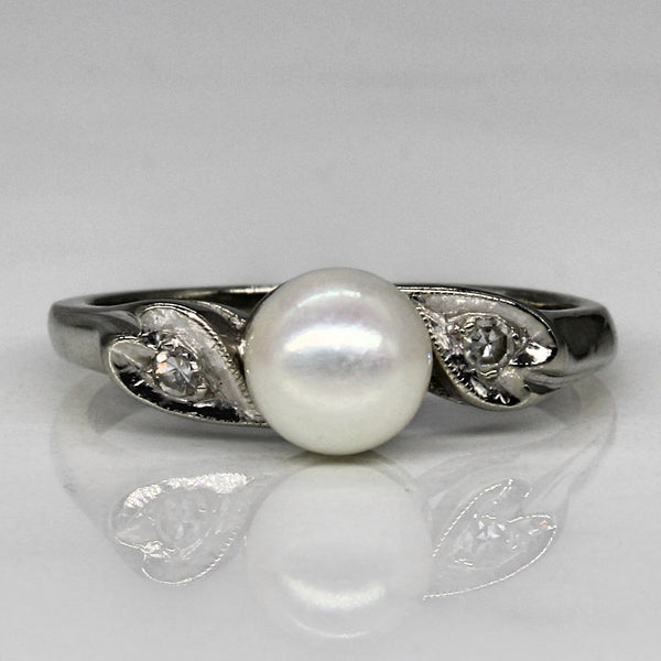 Heart Detailed Pearl & Diamond Ring | 0.03ctw | SZ 4.5 |