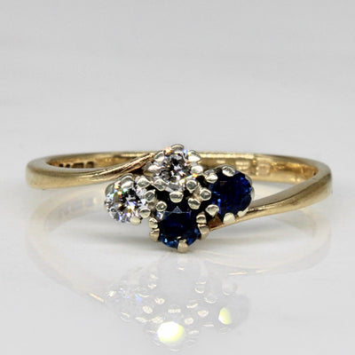 Synthetic Sapphire & Diamond Cross Over Ring | 0.18ctw, 0.15ctw | SZ 7.25 |