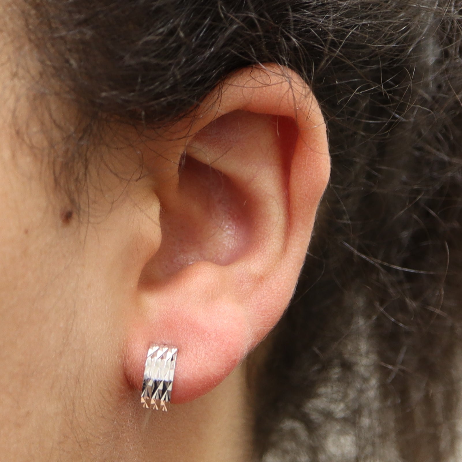 Diamond Cut Platinum Half Hoop Earrings |