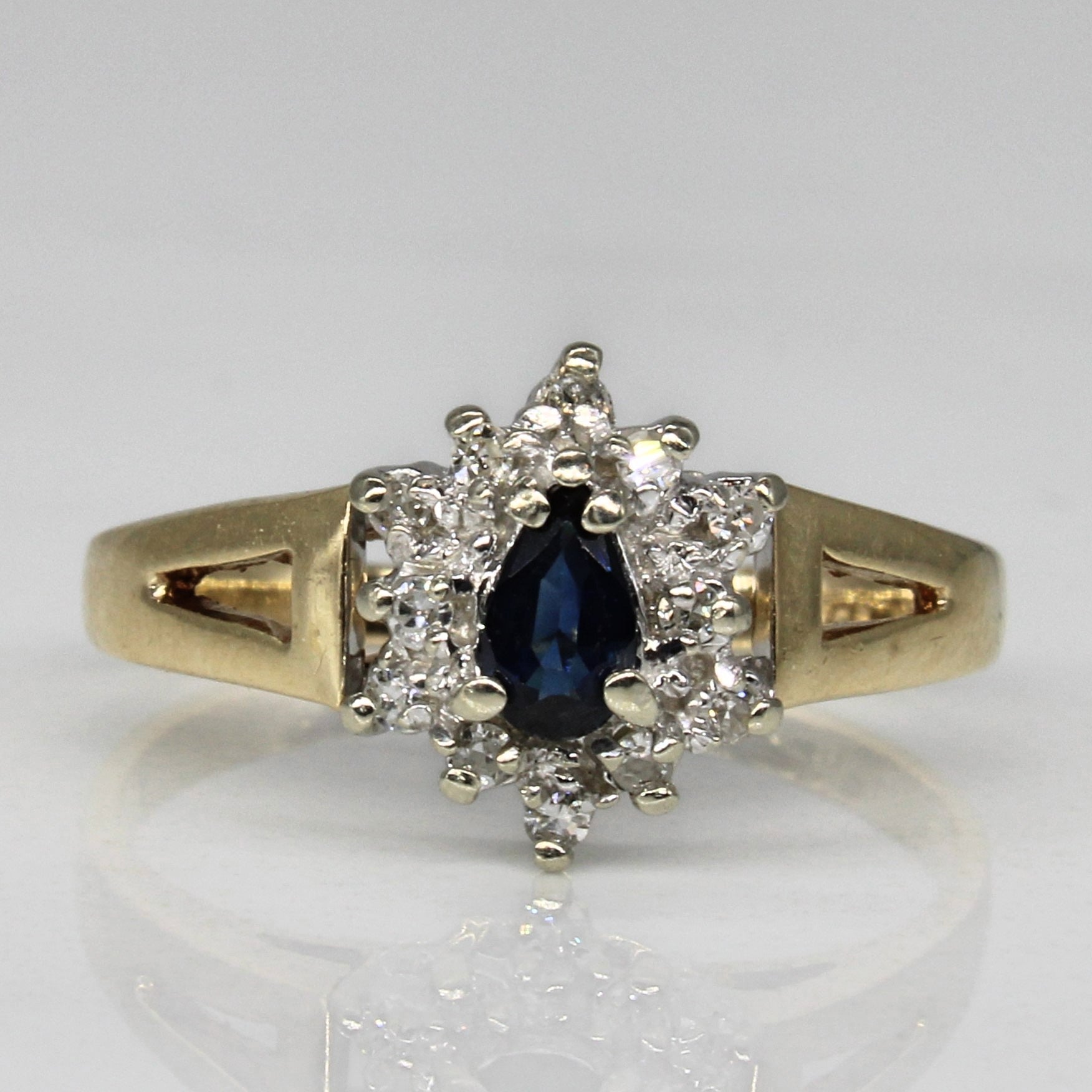 Pear Cut Sapphire & Diamond Ring | 0.12ct, 0.07ctw | SZ 6.25 |