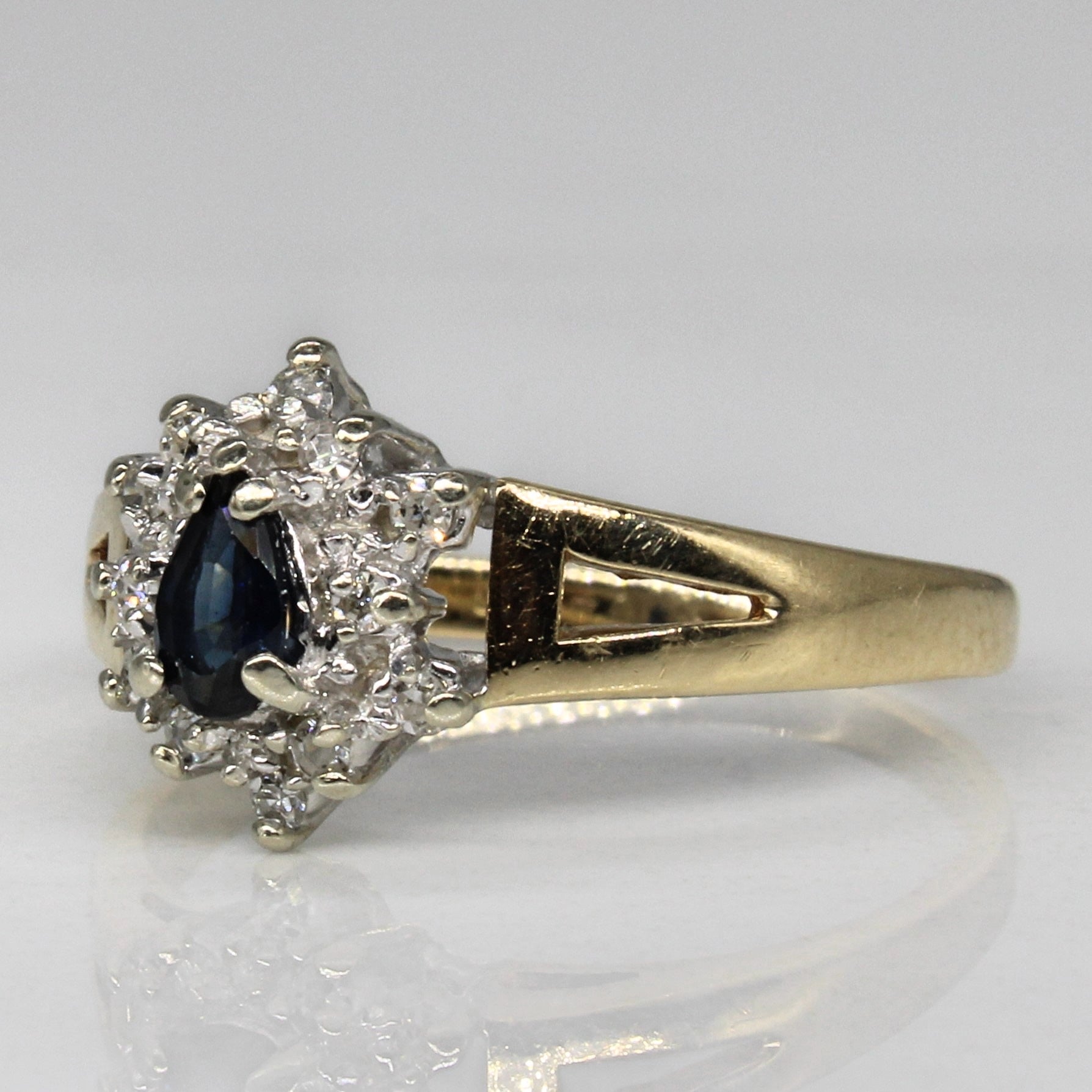 Pear Cut Sapphire & Diamond Ring | 0.12ct, 0.07ctw | SZ 6.25 |