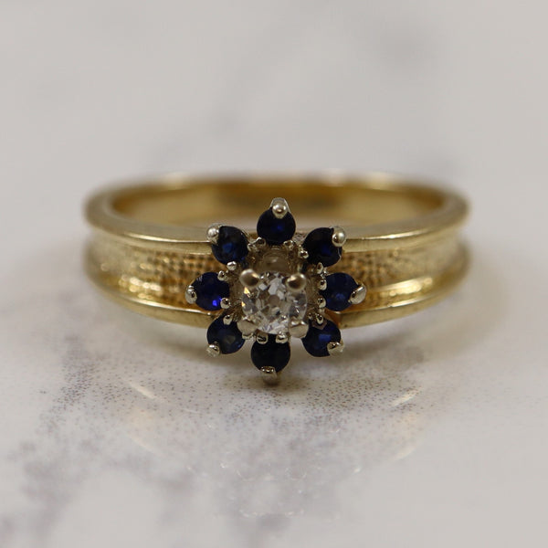 Diamond & Sapphire Flower Ring | 0.11ct, 0.50ctw | SZ 8 |