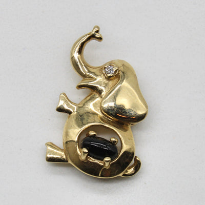 Onyx & Diamond Elephant Pendant | 0.16ct, 0.01ct |