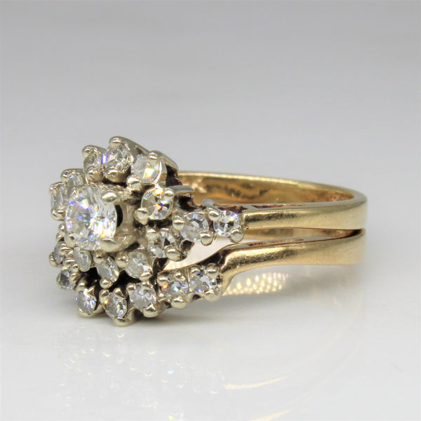 Diamond Cluster Wedding Set | 0.60ctw | SZ 6.5 |