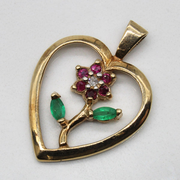 Ruby and Emerald Flower & Heart Pendant | 0.16ctw |