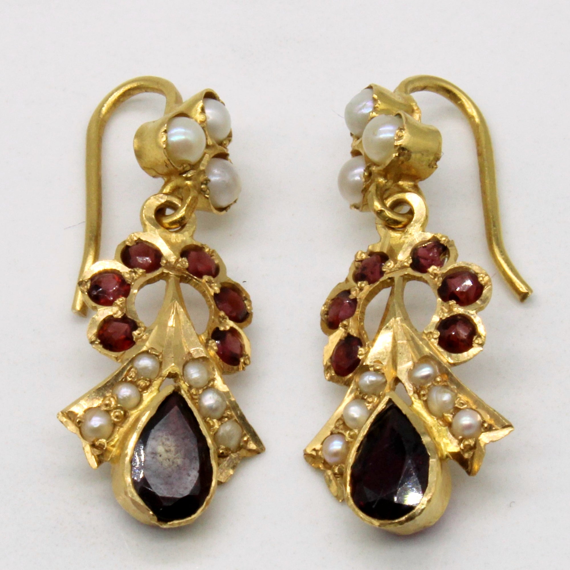 Garnet & Pearl Drop Earrings | 1.66ctw |