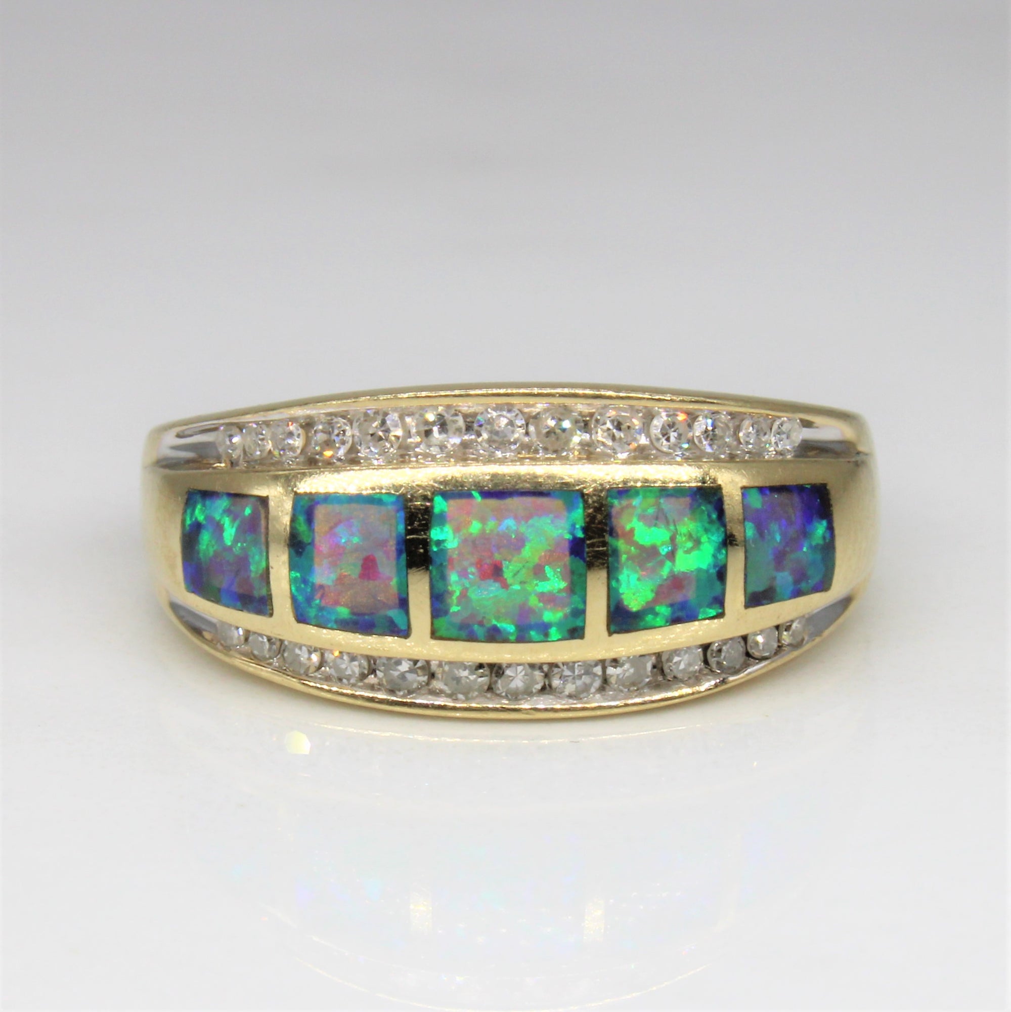 Opal Inlay & Diamond Ring | 0.45ctw, 0.18ctw | SZ 7 |