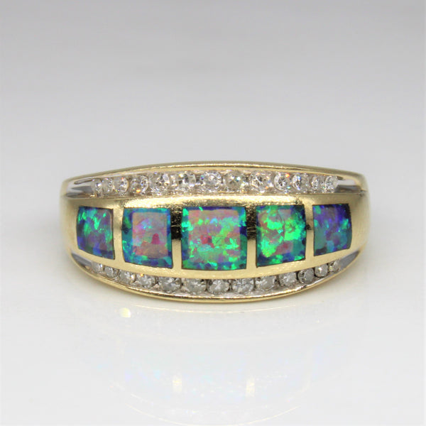 Opal Inlay & Diamond Ring | 0.45ctw, 0.18ctw | SZ 7 |