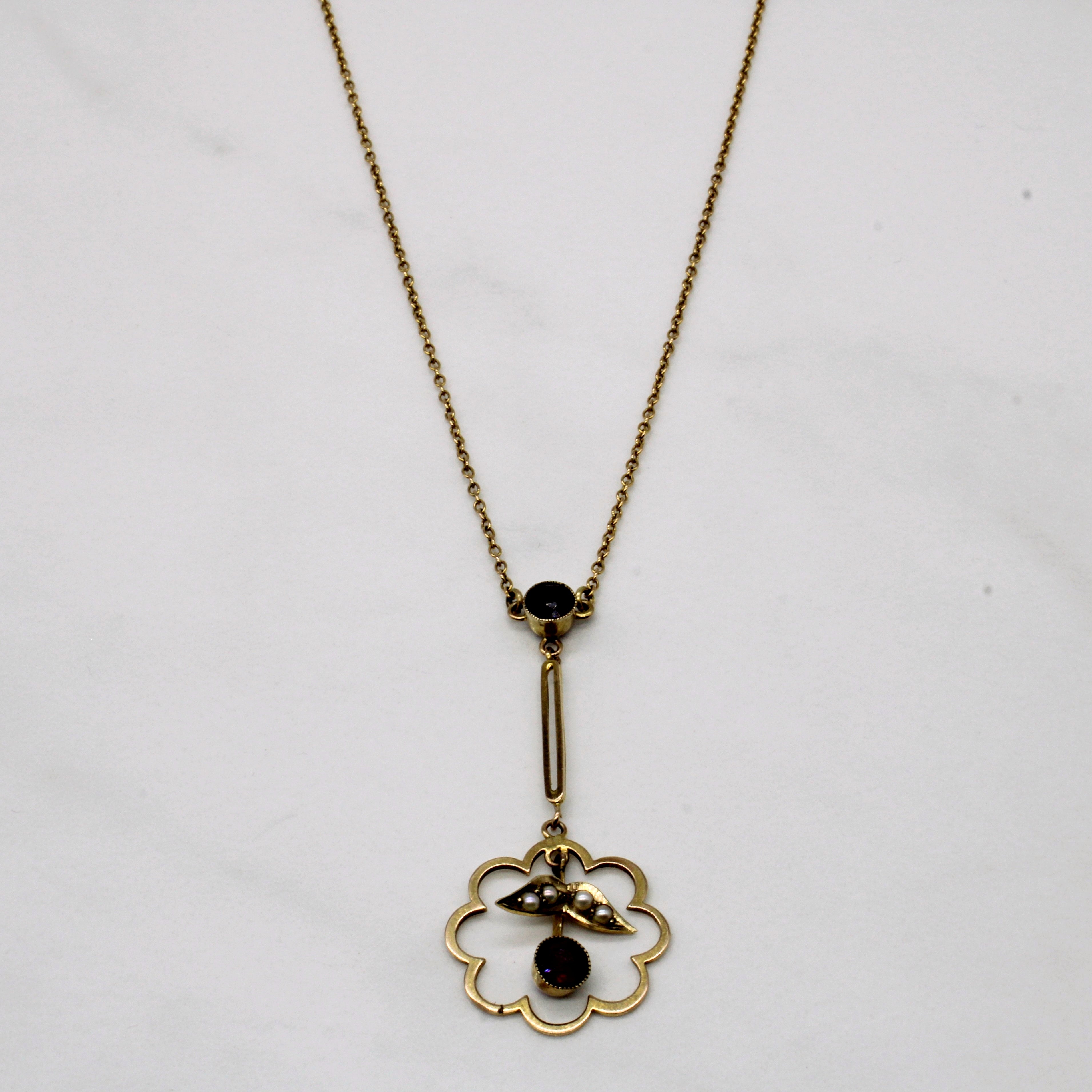 Garnet & Pearl Dop Pendant Necklace | 1.00ctw | 17" |