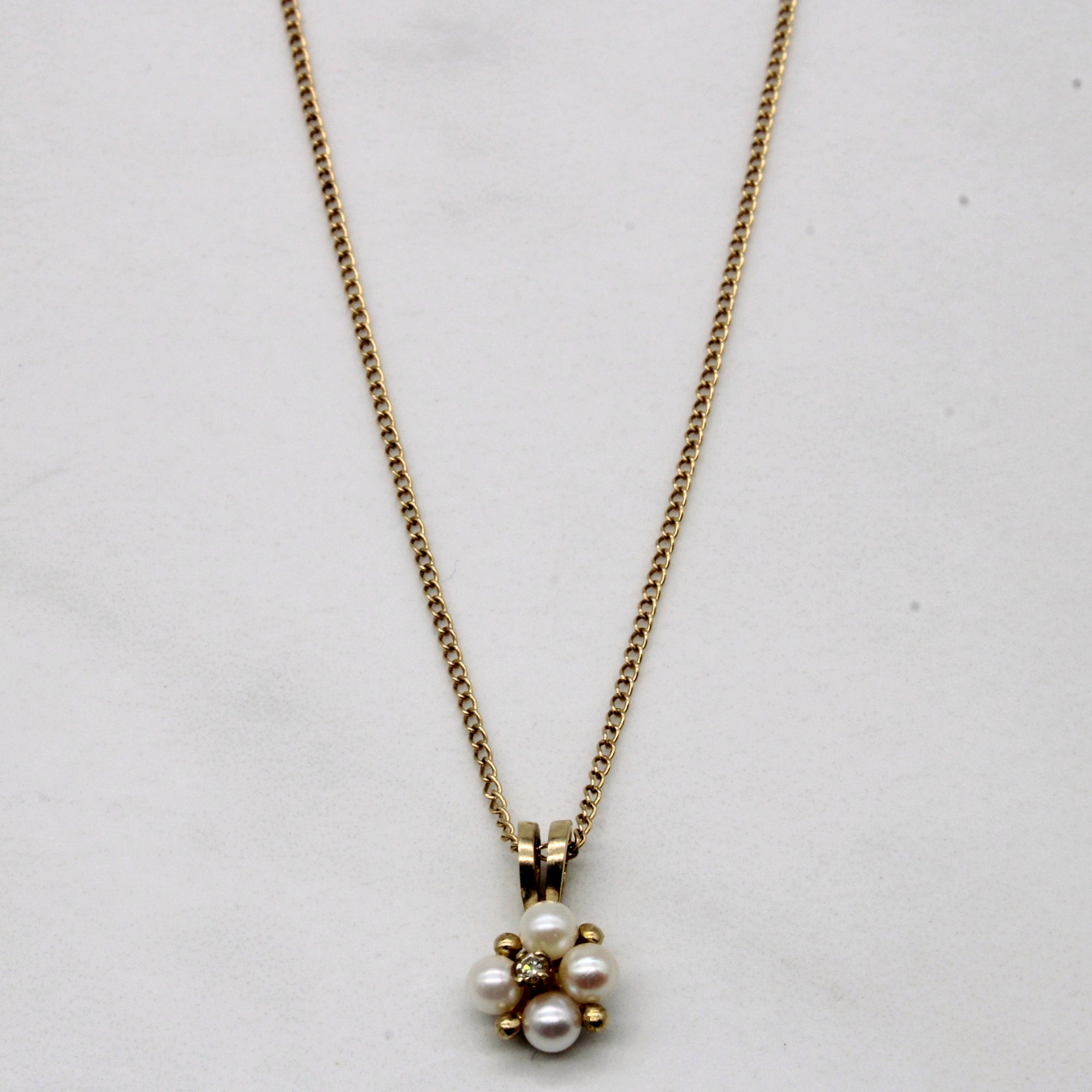 Pearl & Diamond Pendant Necklace | 0.01ct | 15