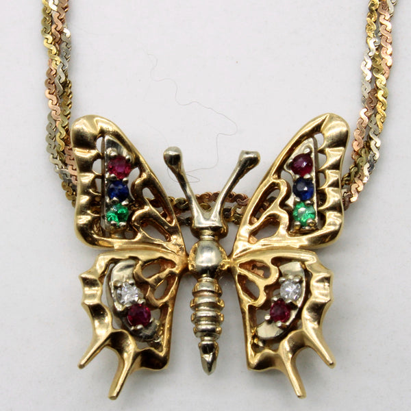 Multi Gem Butterfly Necklace | 0.13ctw | 18