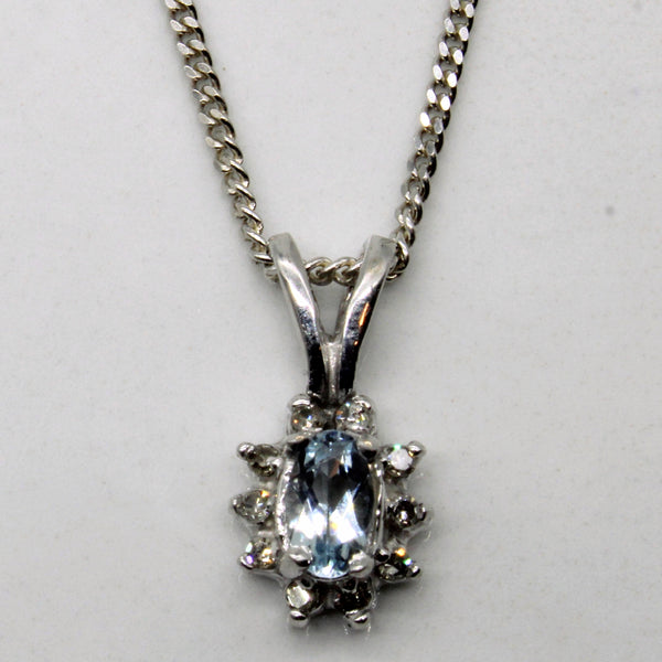 Aquamarine & Diamond Necklace | 0.16ct, 0.05ctw | 16