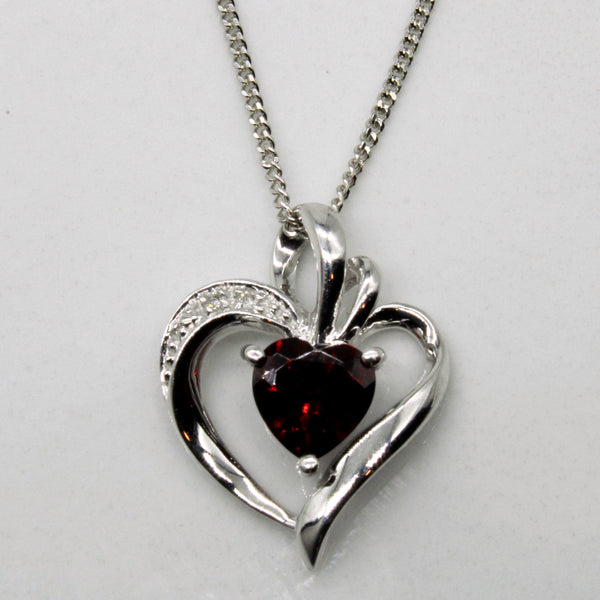 Garnet & Diamond Heart Shaped Necklace | 0.92ct, 0.01ctw | 17