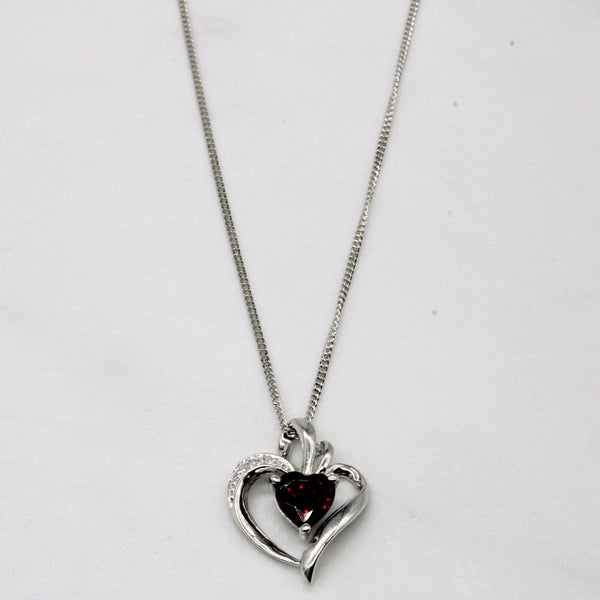 Garnet & Diamond Heart Shaped Necklace | 0.92ct, 0.01ctw | 17