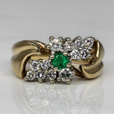Diamond & Emerald Bypass Cascade Ring | 0.35ctw, 0.10ct | SZ 4 |
