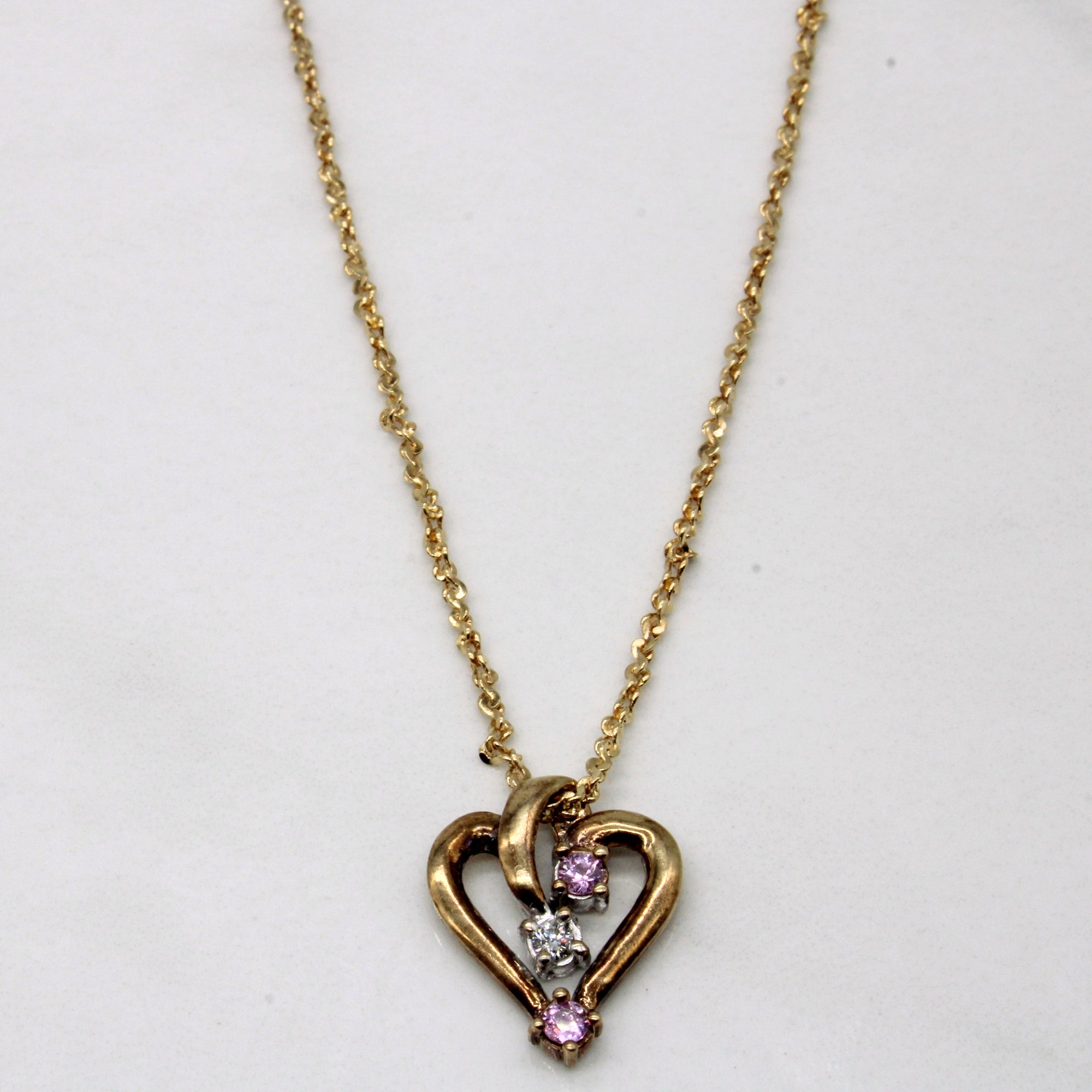 Pink Sapphire & Diamond Heart Shaped Necklace | 0.06ctw, 0.02ct | 21