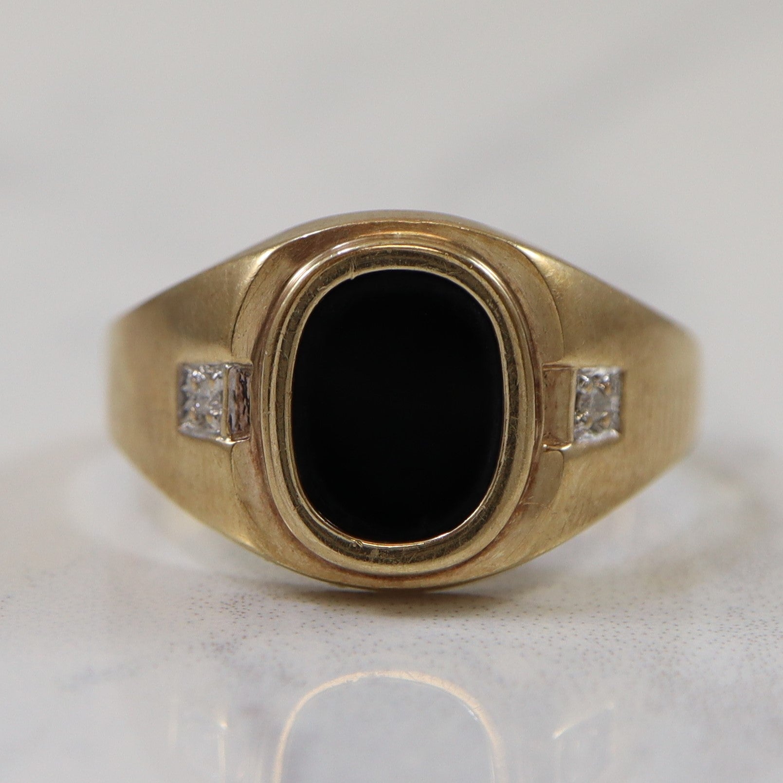 Bezel Set Onyx & Diamond Tapered Ring | 2.00ct, 0.02ctw | SZ 11 |