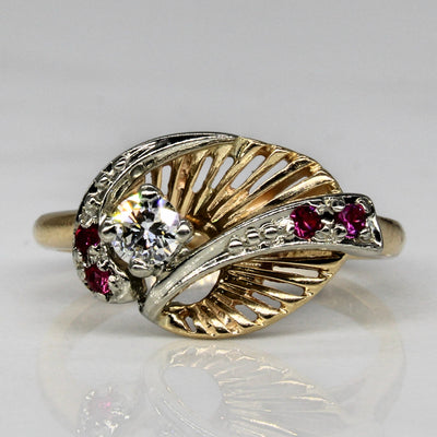 Unique Diamond & Synthetic Ruby Ring | 0.14ct, 0.07ctw | SZ 4.5 |