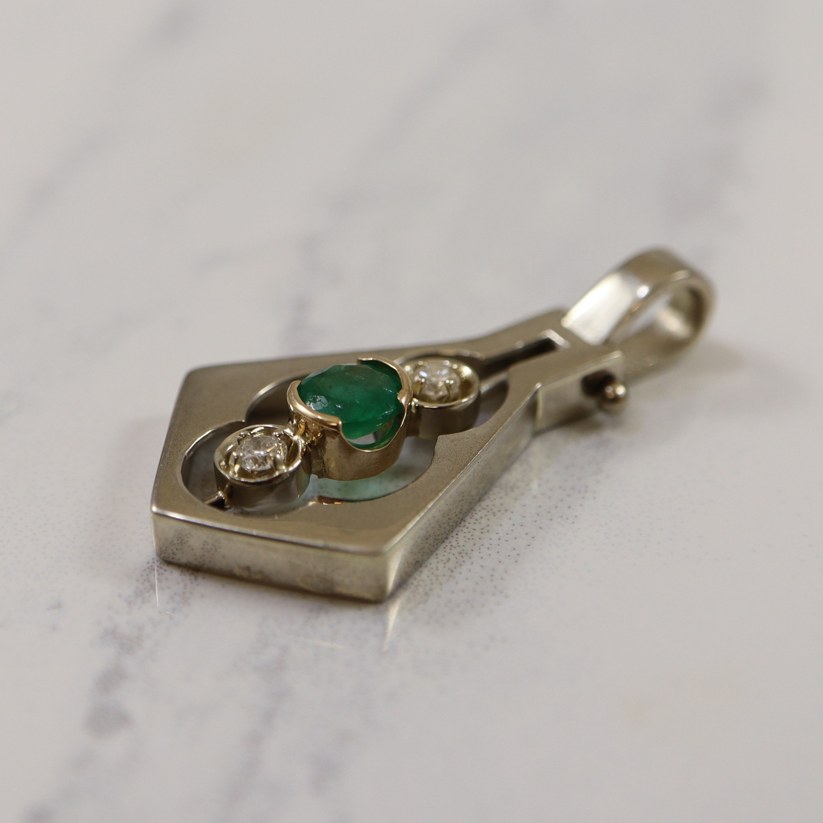 Emerald & Diamond Cut Out Drop Pendant | 0.08ctw, 0.40ct |