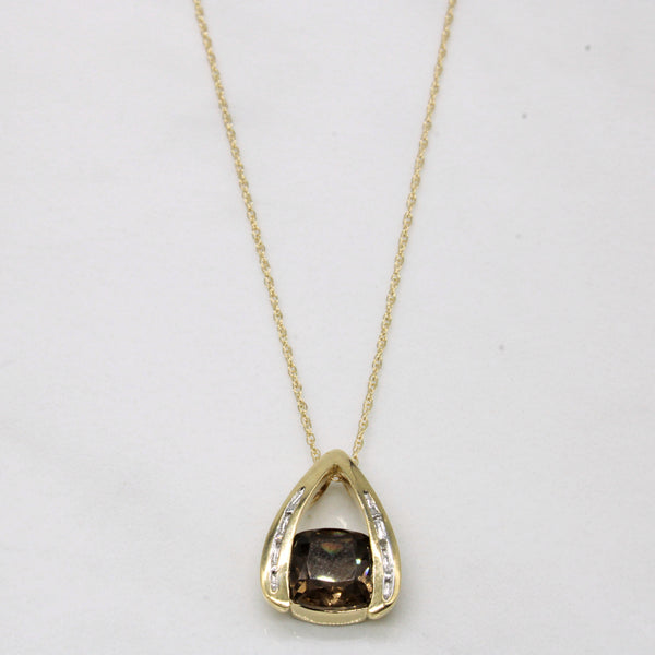 Smoky Quartz & Diamond Necklace | 1.40ct, 0.01ctw | 17