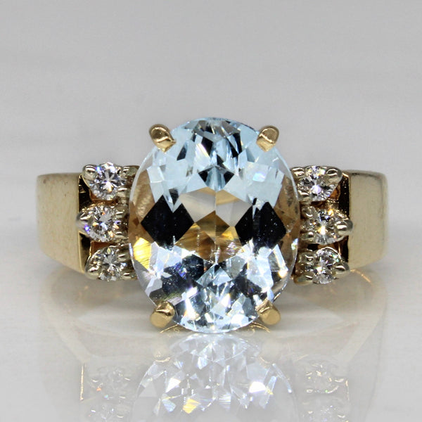 Oval Aquamarine & Diamond Ring | 2.10ct, 0.09ctw | SZ 5.5 |