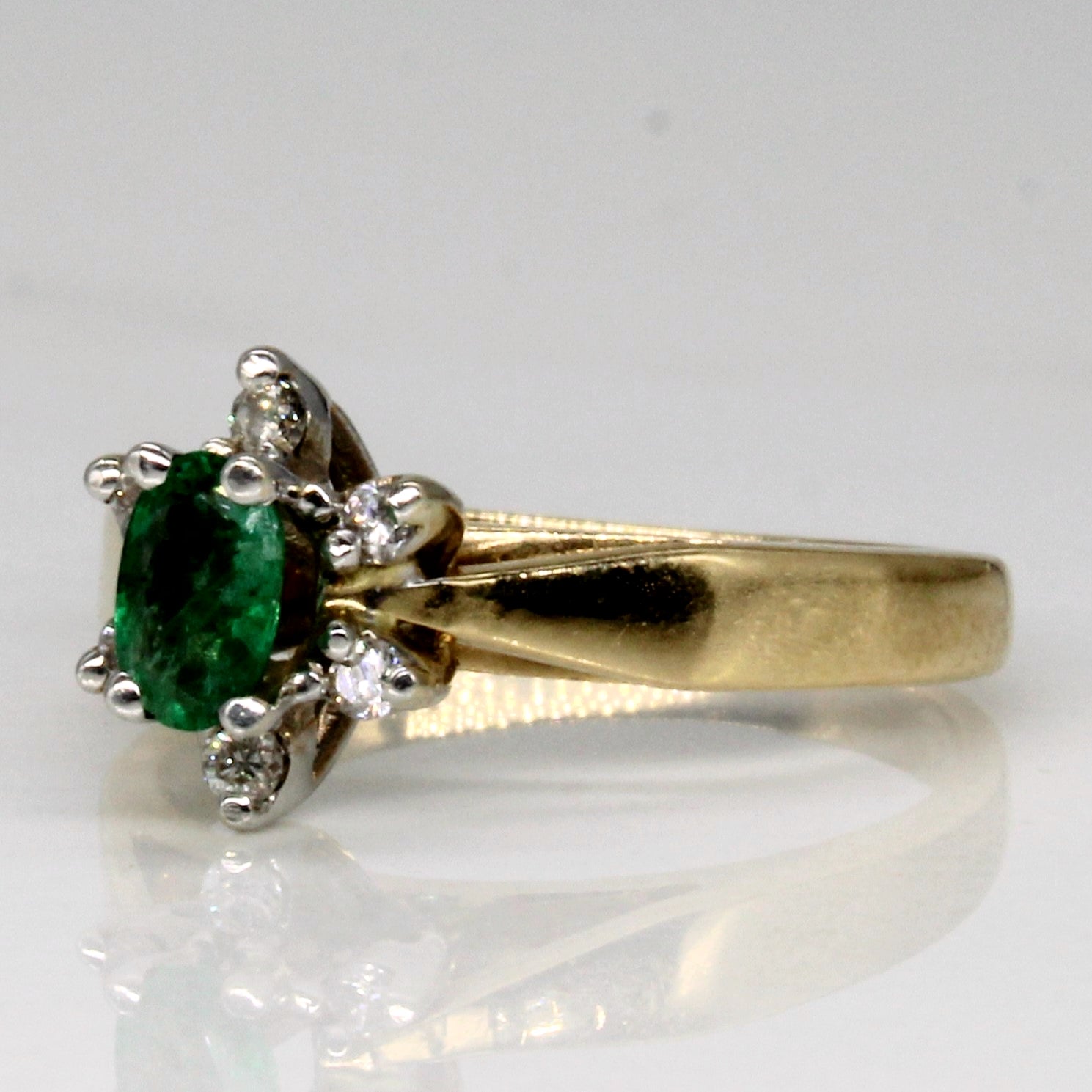 Emerald & Diamond High Set Ring | 0.15ct, 0.04ctw | SZ 3.75 |