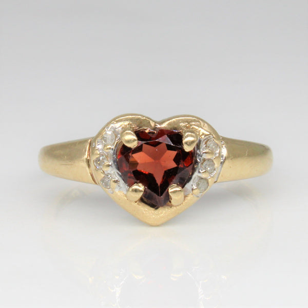 Heart Cut Garnet & Diamond Ring | 0.75ct, 0.03ctw | SZ 6.5 |