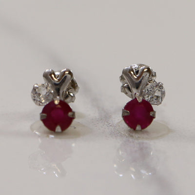 White Sapphire & Ruby Platinum Stud Earrings | 0.30ctw |