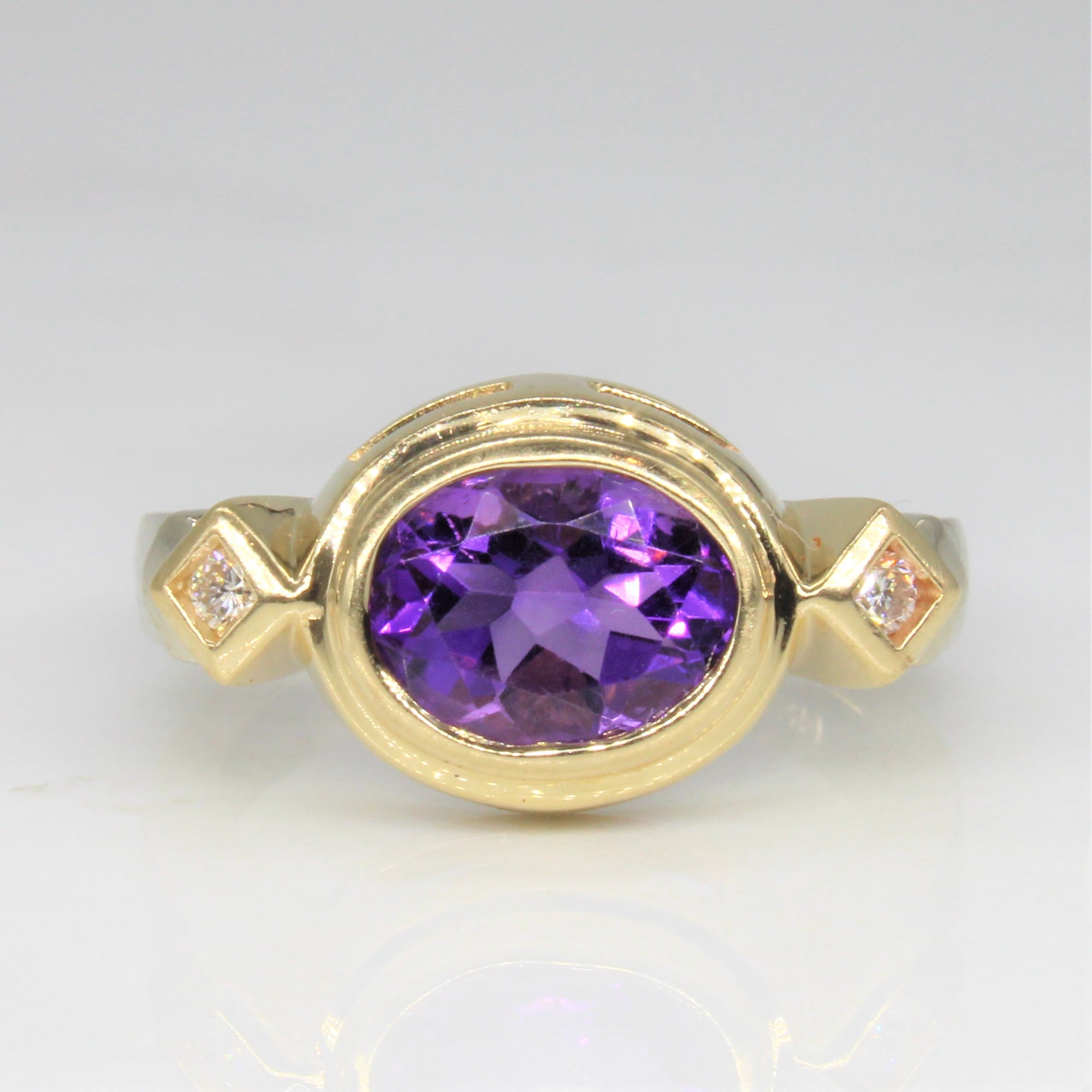 East West Amethyst & Diamond Ring | 1.50ct, 0.06ctw | SZ 6.5 |