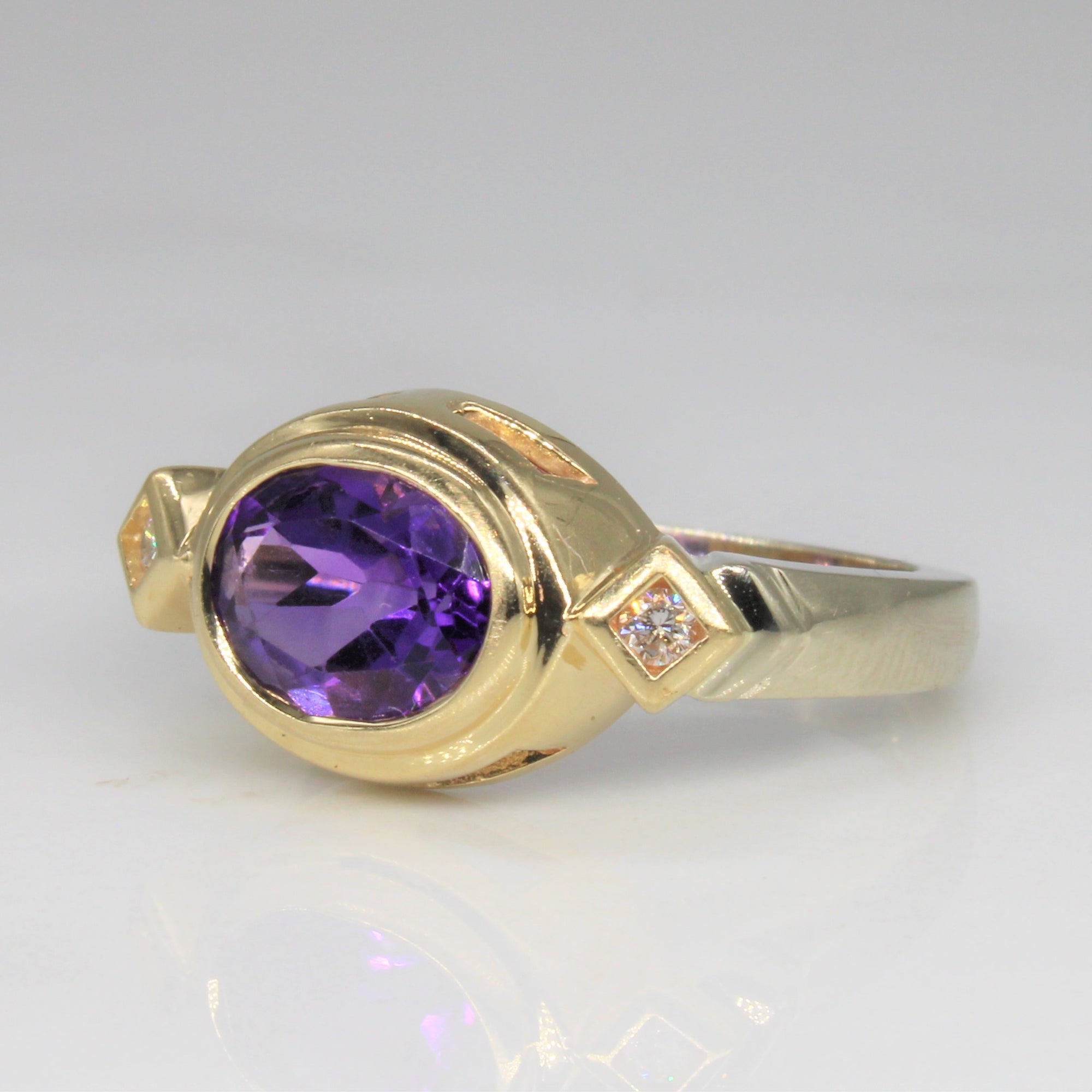 East West Amethyst & Diamond Ring | 1.50ct, 0.06ctw | SZ 6.5 |