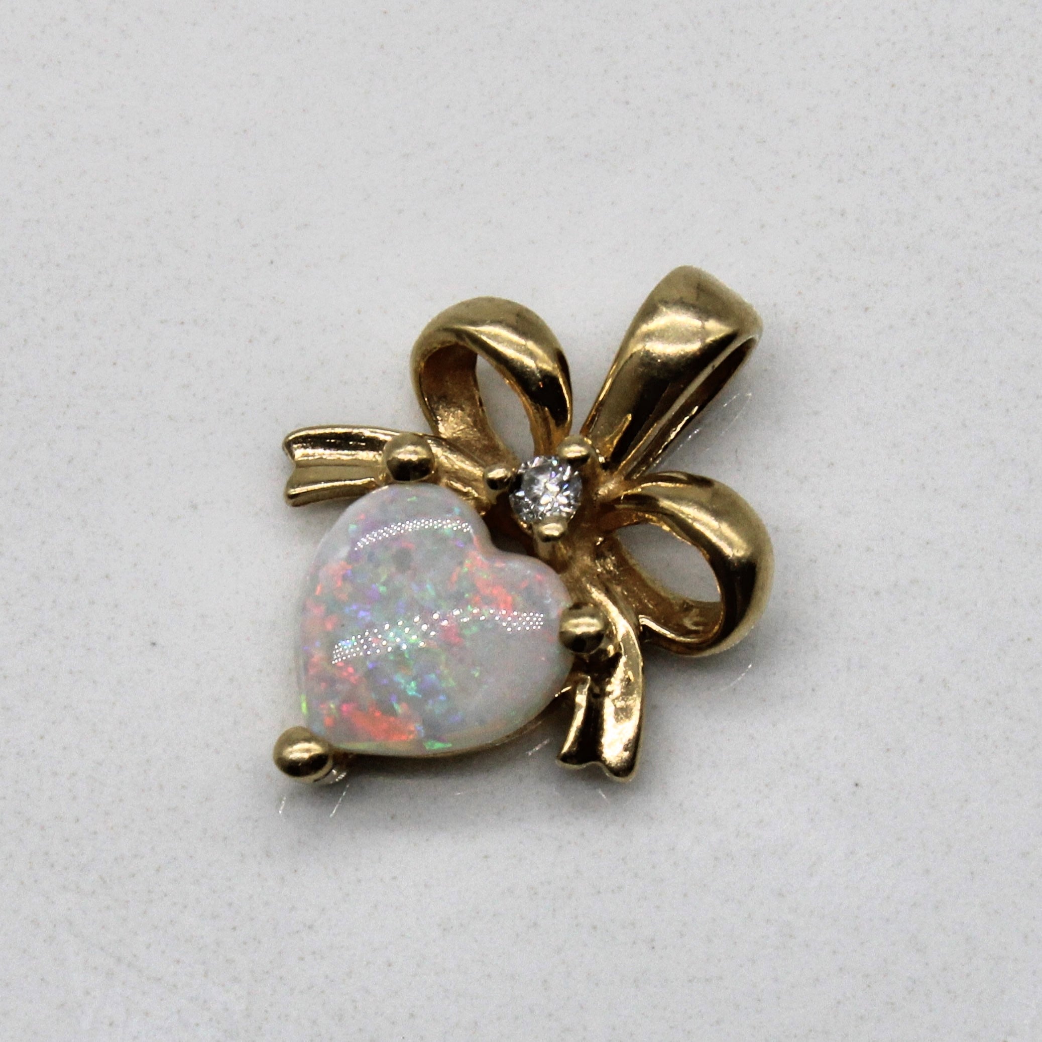 Opal & Diamond Bow Pendant | 0.40ct, 0.02ct |