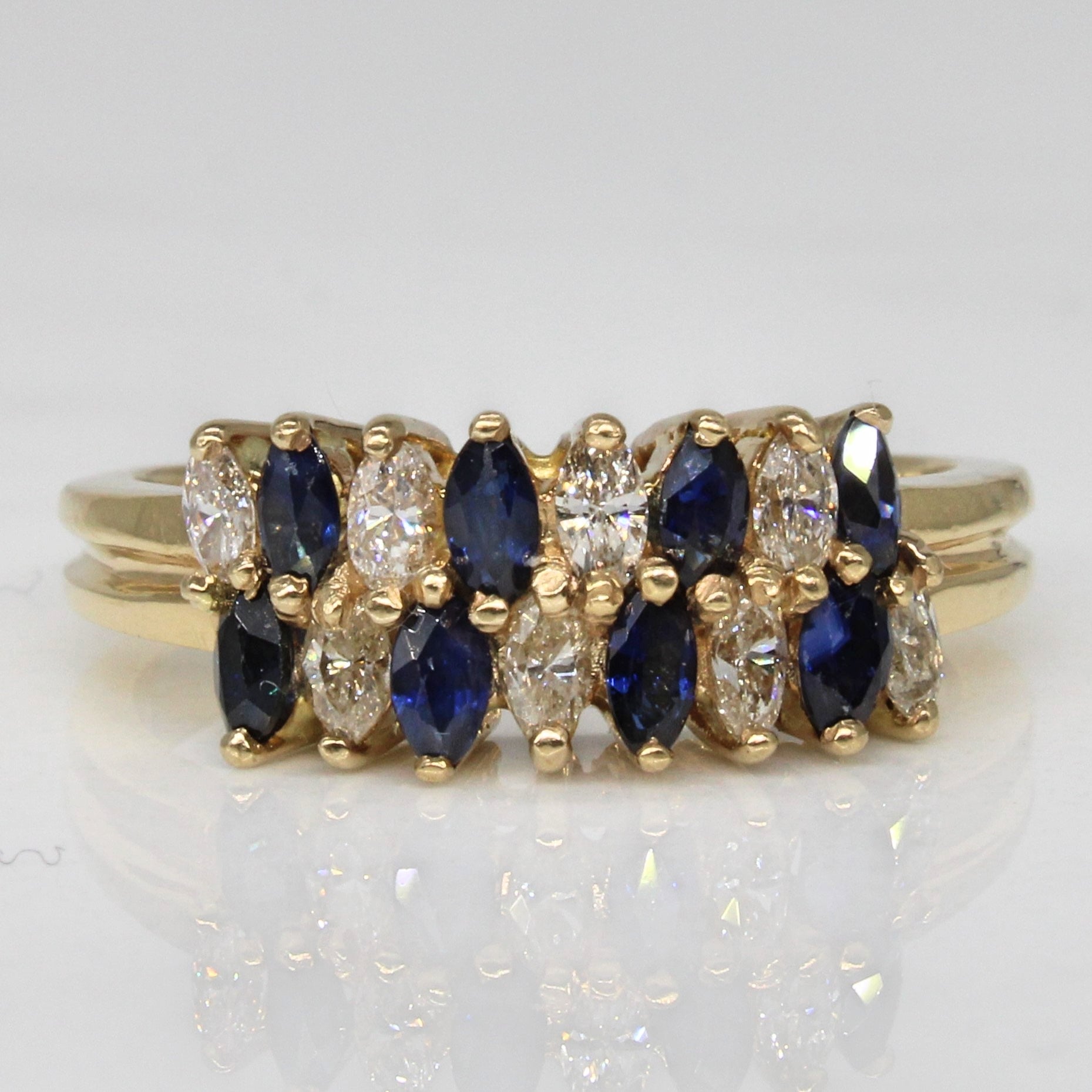 Marquise Double Row Sapphire & Diamond Ring | 0.40ctw, 0.33ctw | SZ 7.5 |