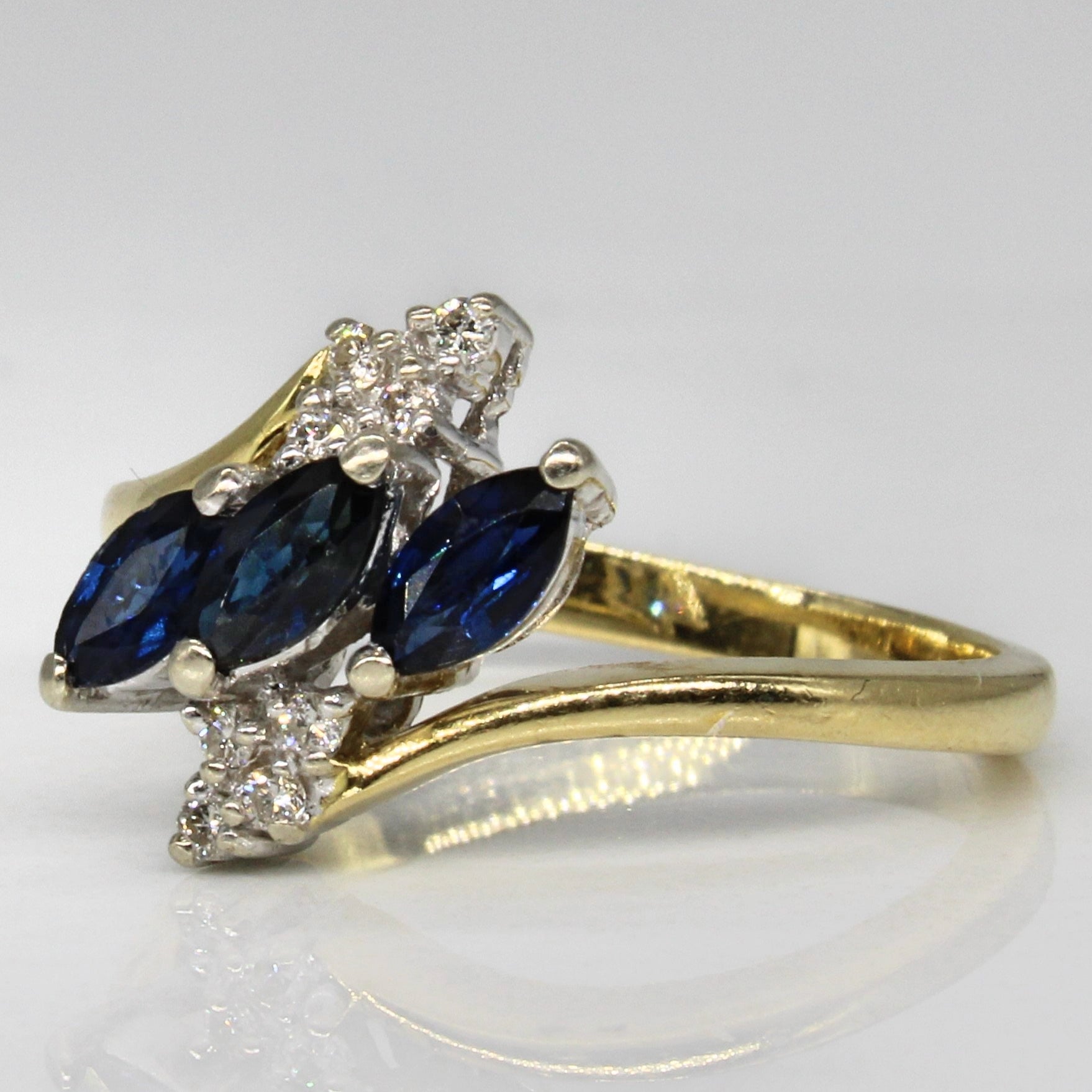 Marquise Sapphire & Diamond Bypass Ring | 0.45ctw, 0.05ctw | SZ 6 |