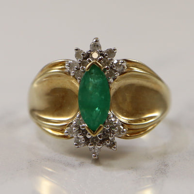Marquise Emerald & Diamond Tapered Ring | 0.12ctw, 0.40ct | SZ 6.75 |