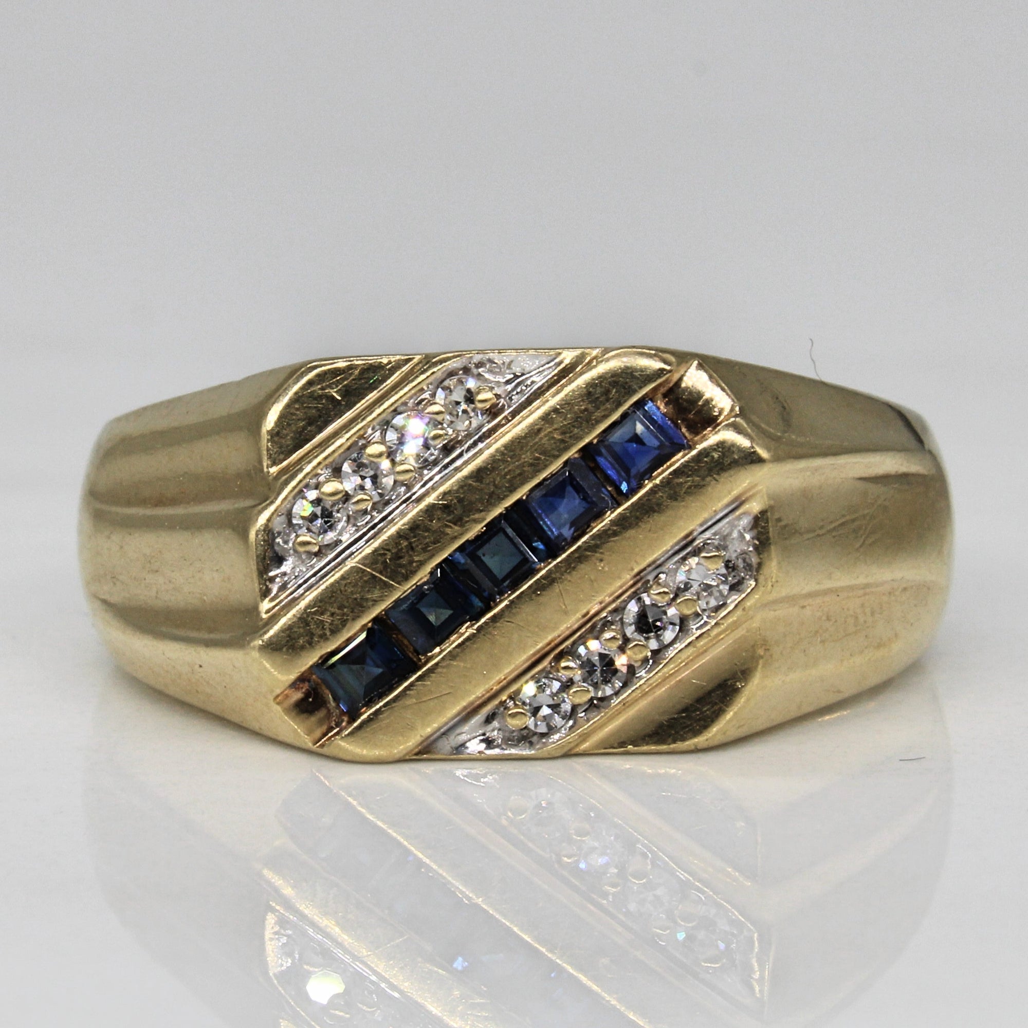 Diagonal Set Sapphire & Diamond Ring | 0.50ctw, 0.15ctw | SZ 13 |