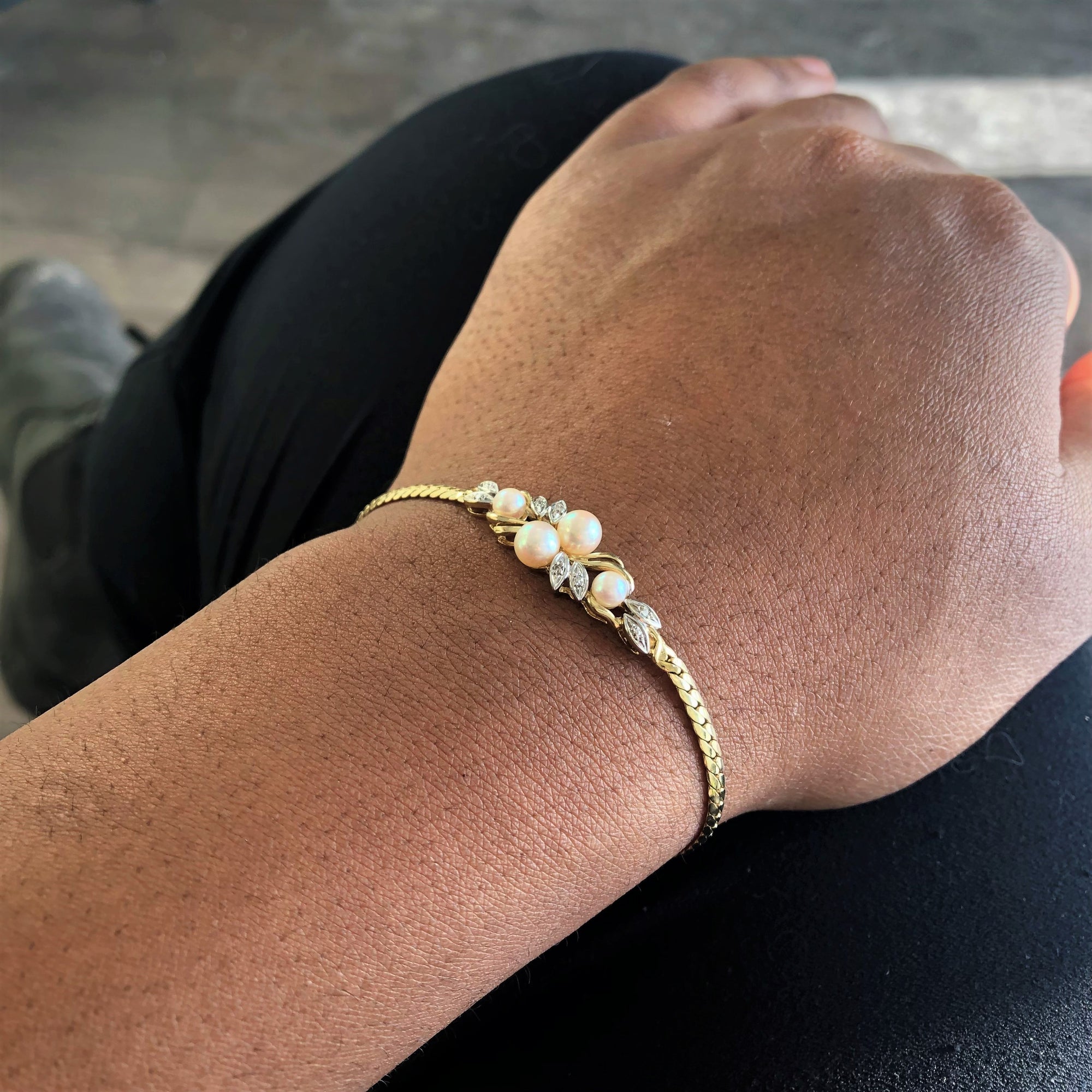 Pearl & Diamond Woven Chain Bracelet | 2.90ctw, 0.03ctw | 7.5