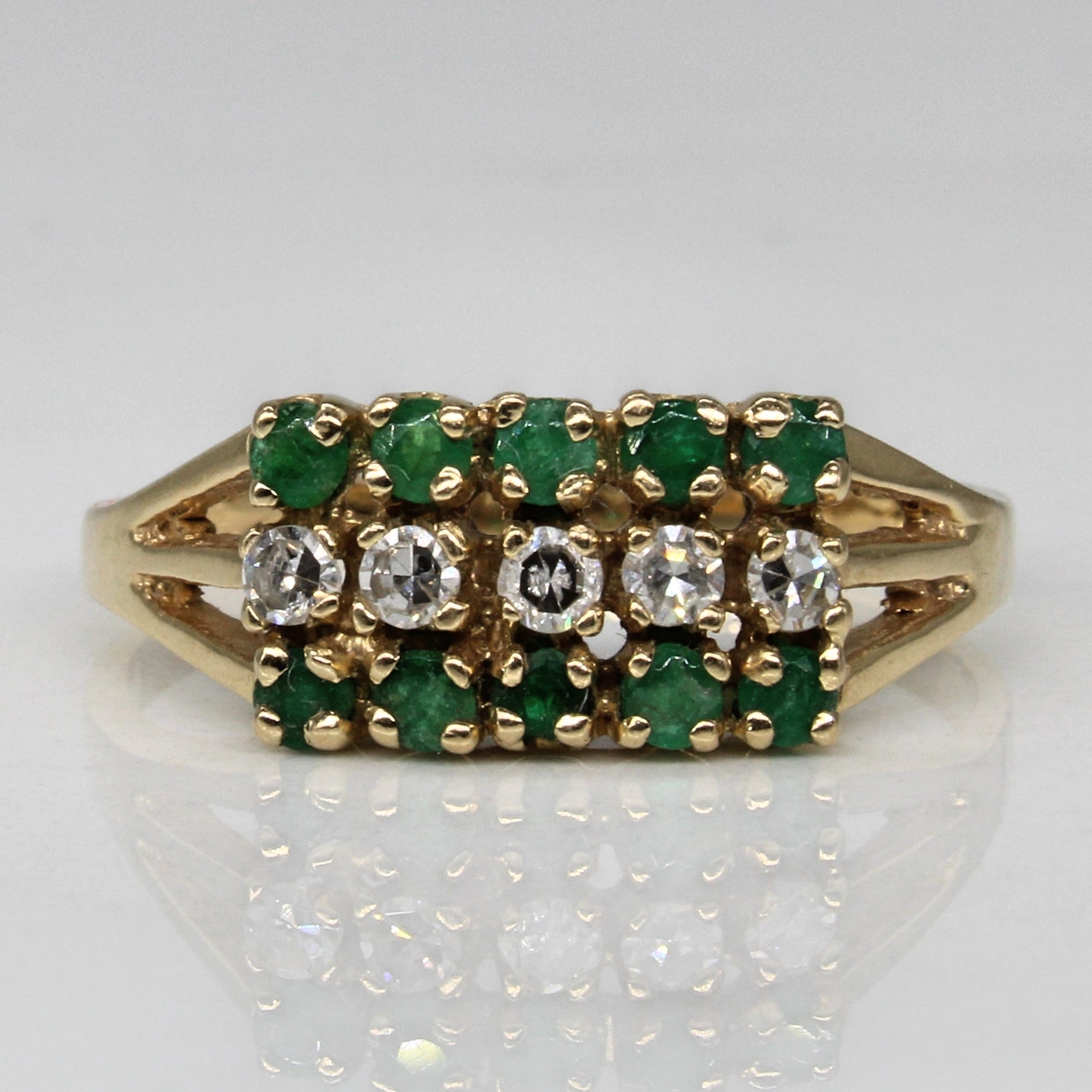 Emerald & Diamond Triple Row Ring | 0.20ctw, 0.15ctw | SZ 7.5 |