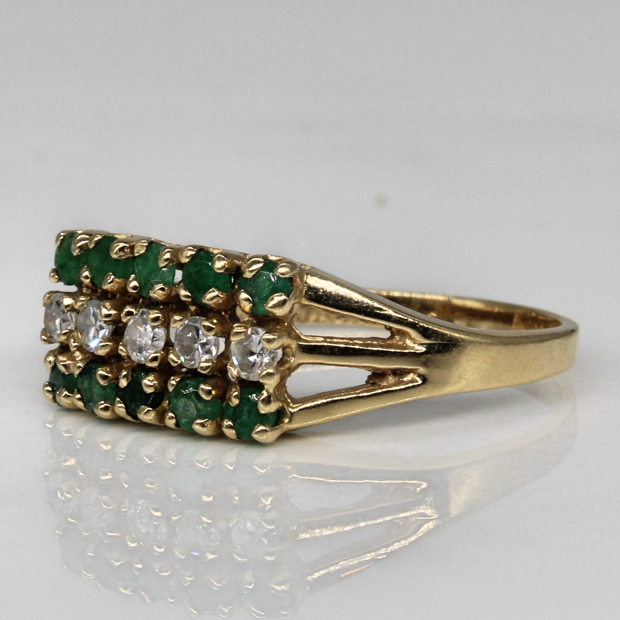 Emerald & Diamond Triple Row Ring | 0.20ctw, 0.15ctw | SZ 7.5 |