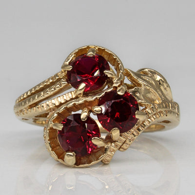 Three Stone Cascading Synthetic Ruby Ring | 1.95ctw | SZ 5 |