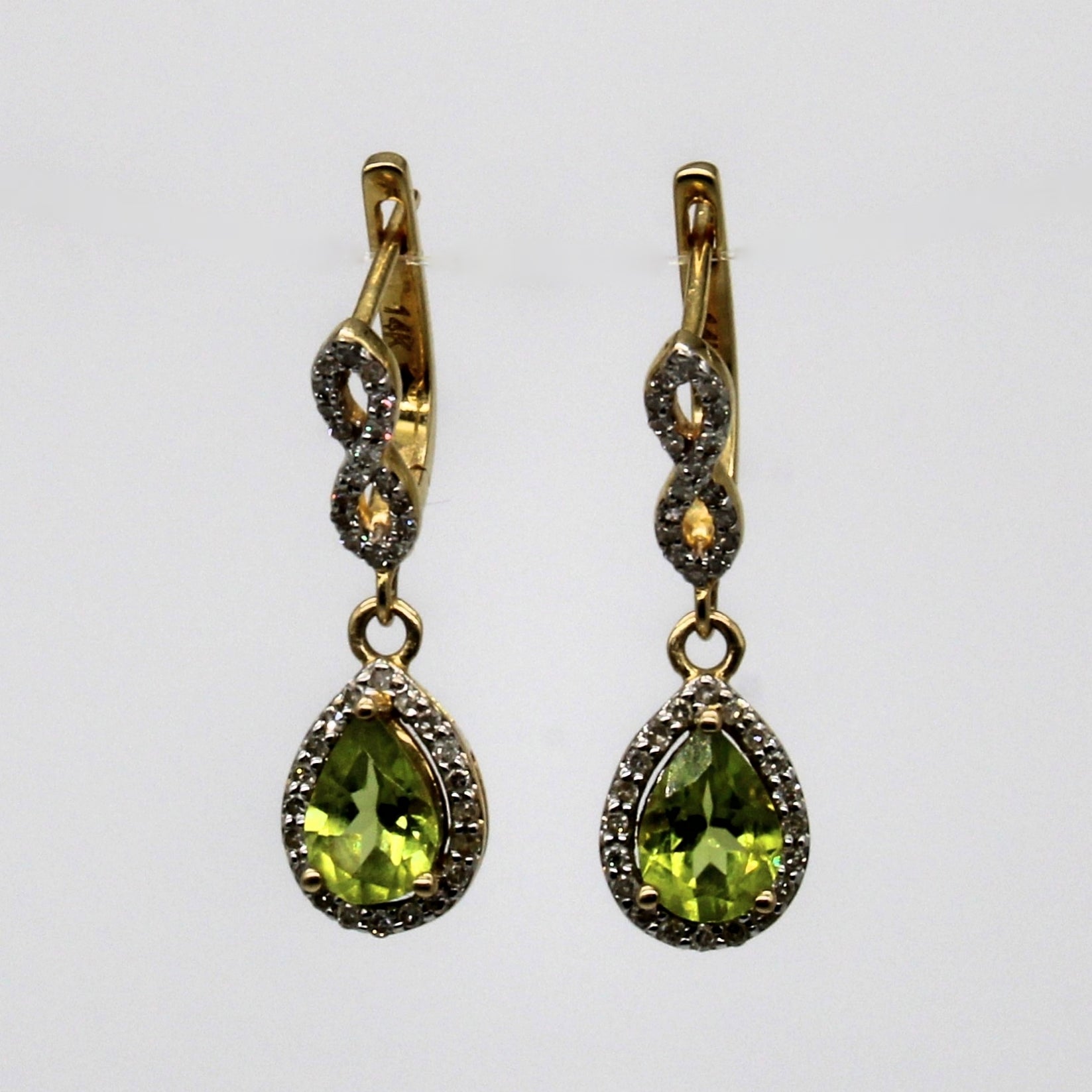 Peridot & Diamond Drop Earrings | 1.36ctw, 0.20ctw |