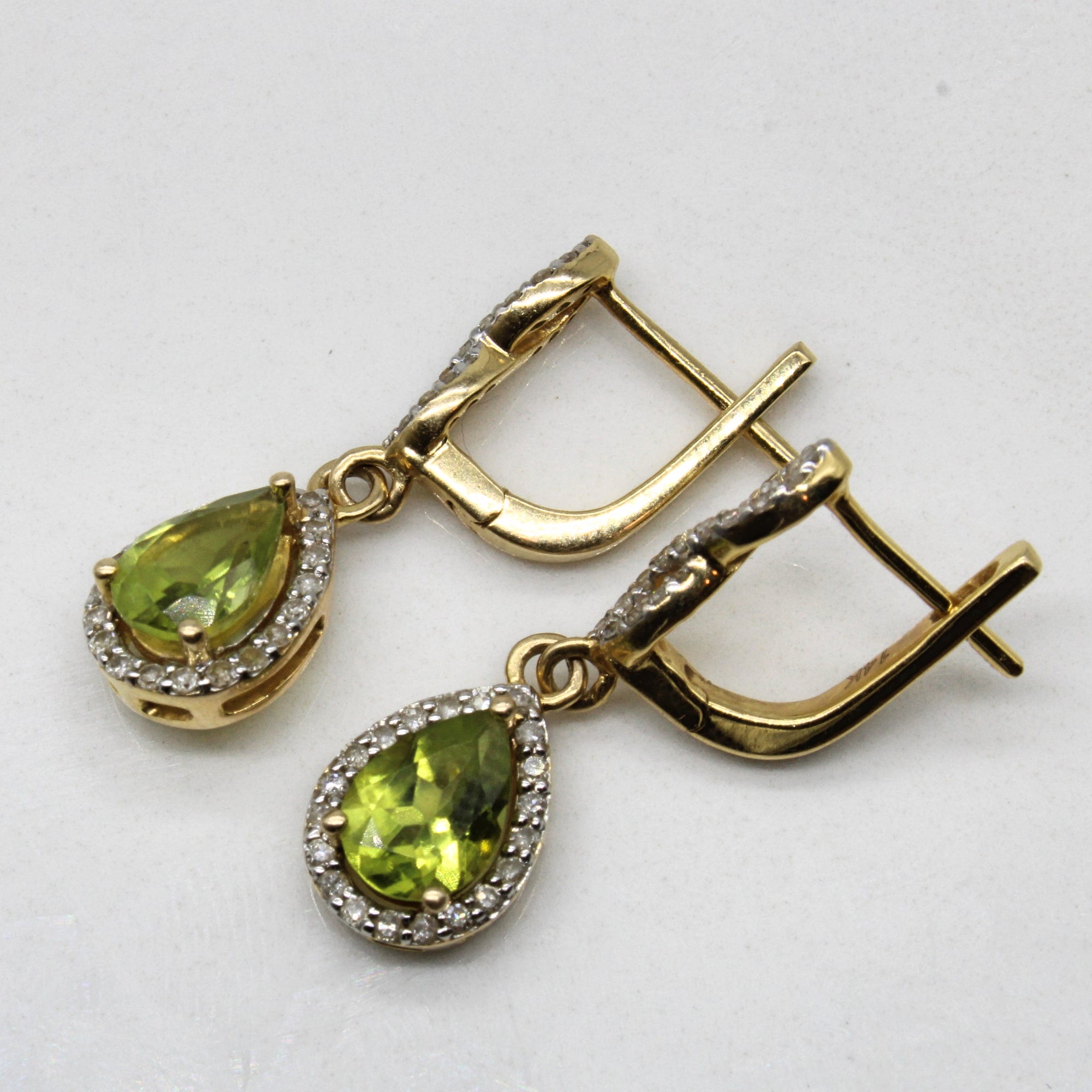 Peridot & Diamond Drop Earrings | 1.36ctw, 0.20ctw |