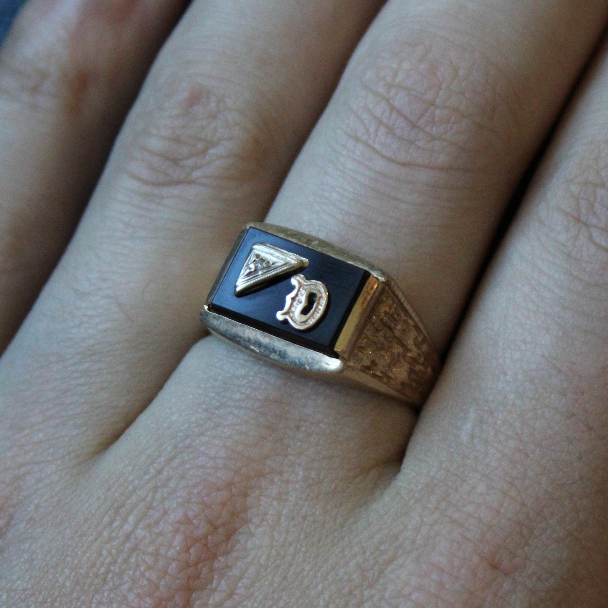Onyx & Diamond Initial 'D' Ring | 2.00ct, 0.01ct | SZ 10.75 |