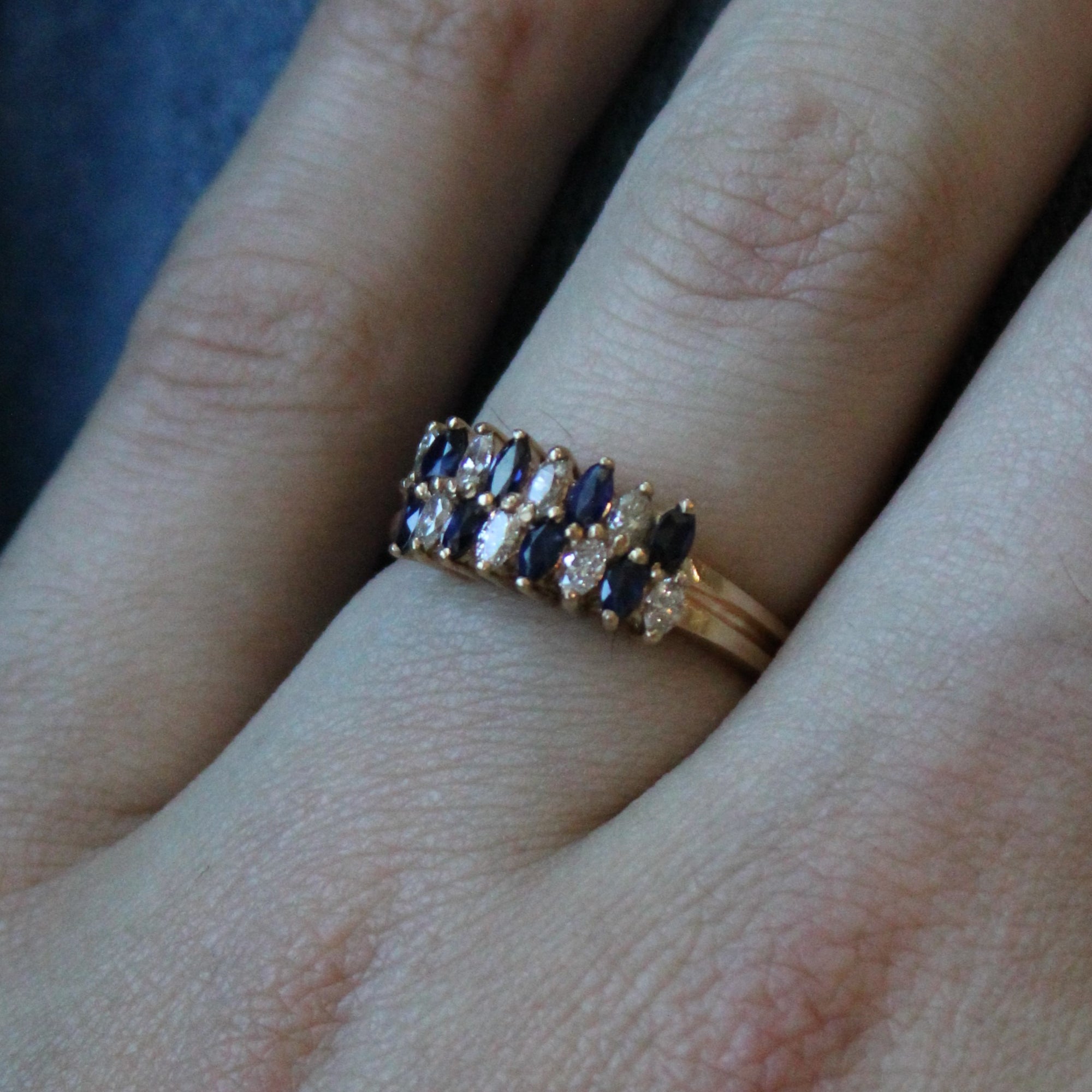 Marquise Double Row Sapphire & Diamond Ring | 0.40ctw, 0.33ctw | SZ 7.5 |