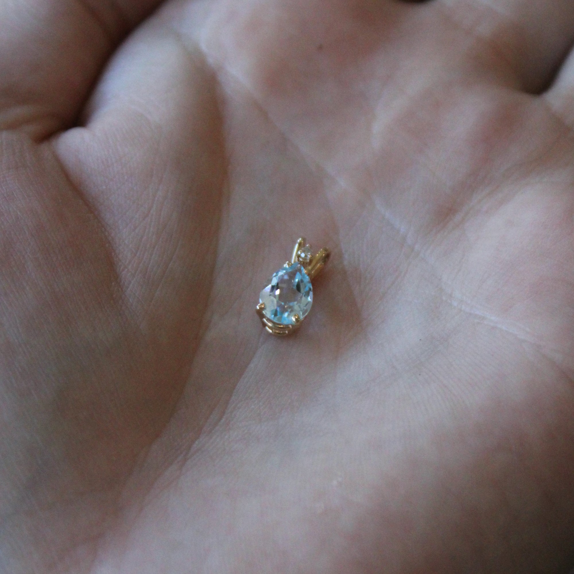 Pear Cut Blue Topaz & Diamond Pendant | 1.40ct, 0.02ct |