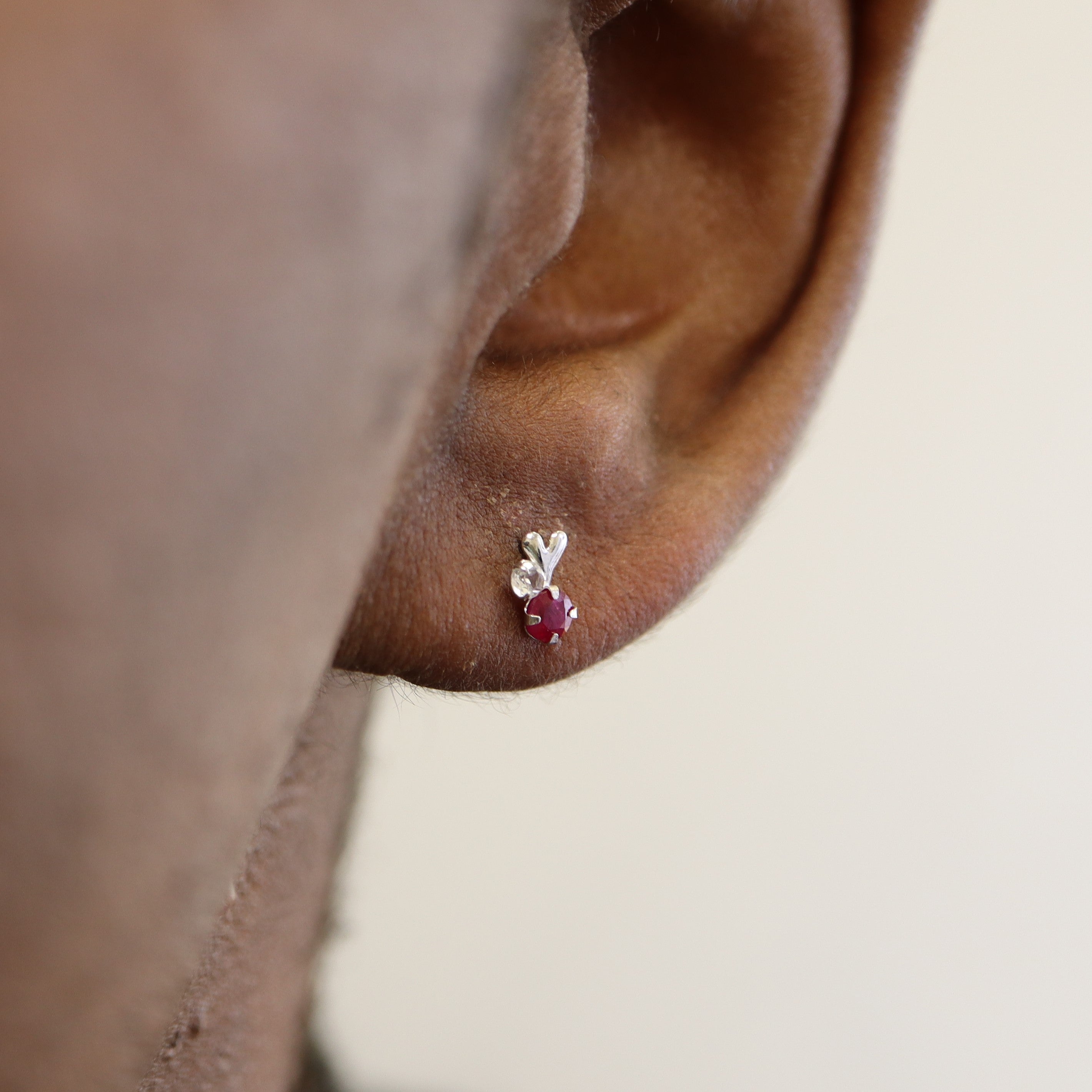White Sapphire & Ruby Platinum Stud Earrings | 0.30ctw |