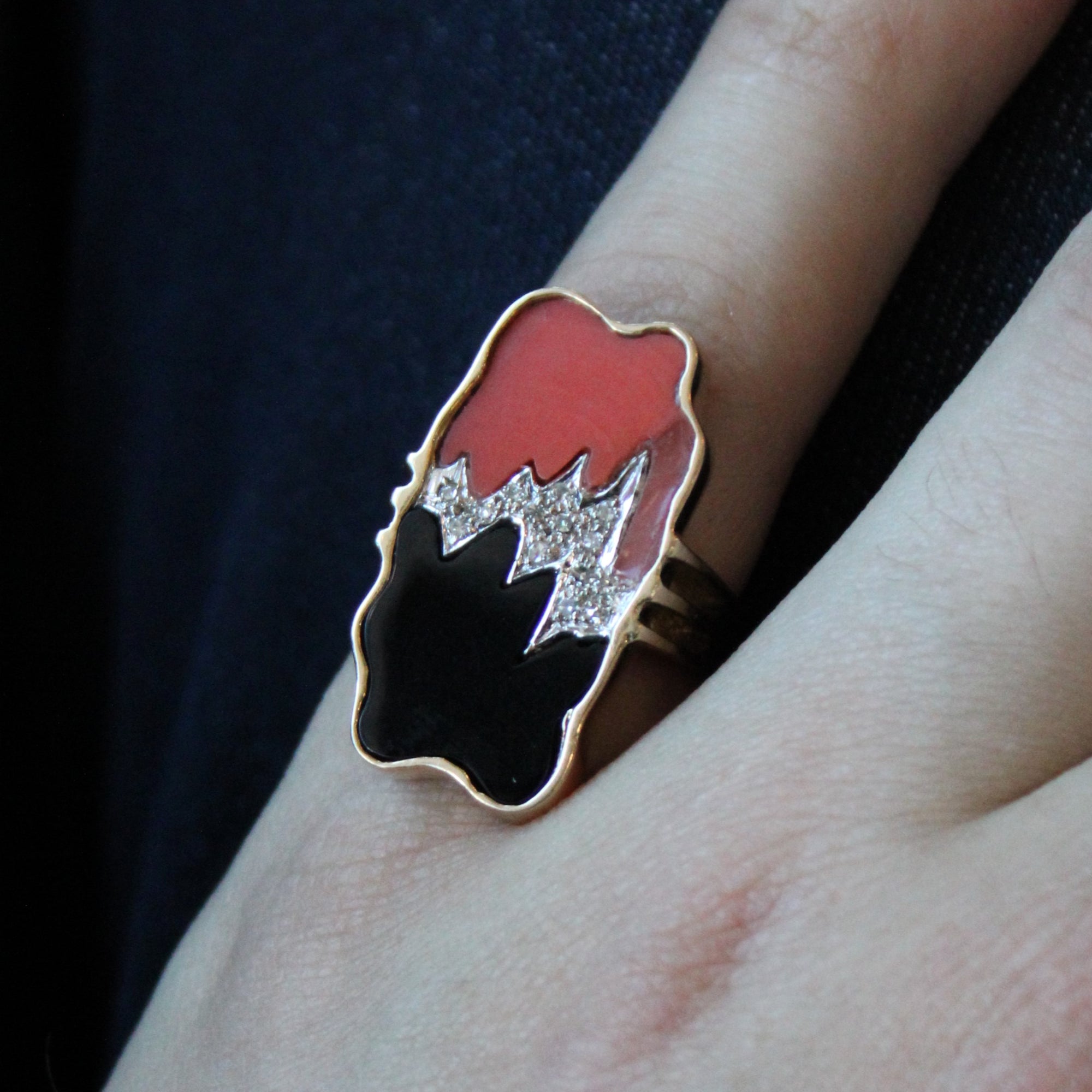 Abstract Coral & Onyx Cocktail Ring | 3.50ctw, 0.14ctw | SZ 5.25 |