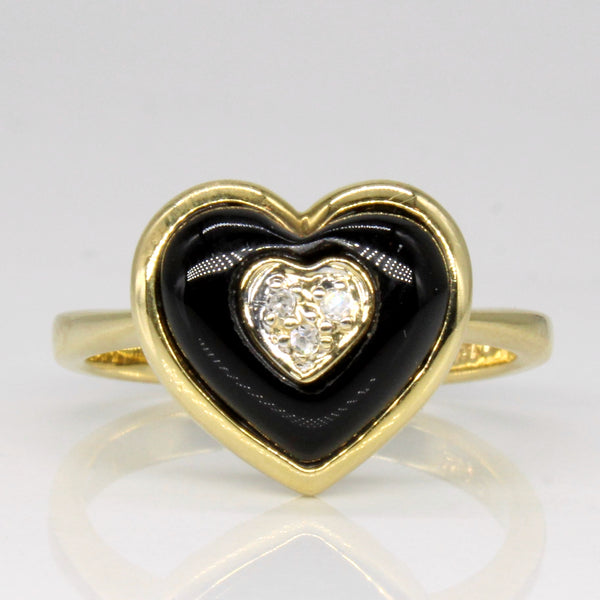 Vintage Onyx & Diamond Heart Ring | 2.15ct, 0.03ct | SZ 7 |