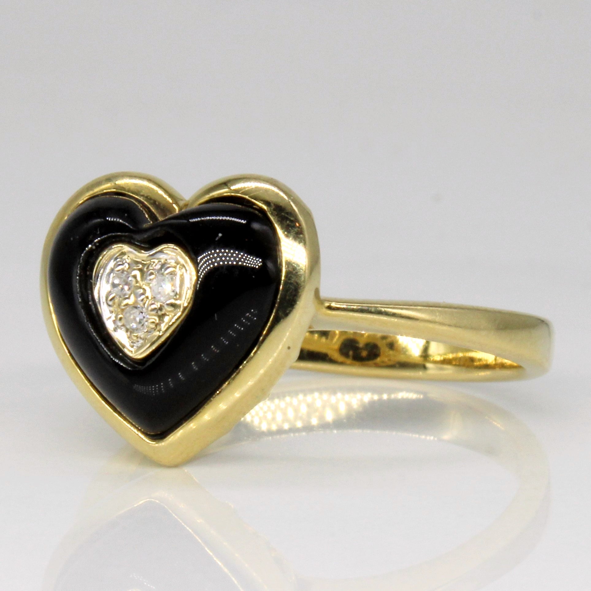 Vintage Onyx & Diamond Heart Ring | 2.15ct, 0.03ct | SZ 7 |